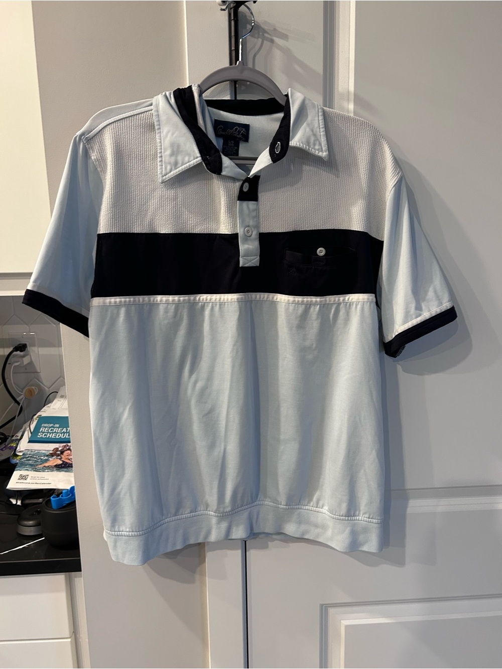 Vintage Arnold Palmer Polo Shirt Black Light Blue Contrast Collar Golf Top